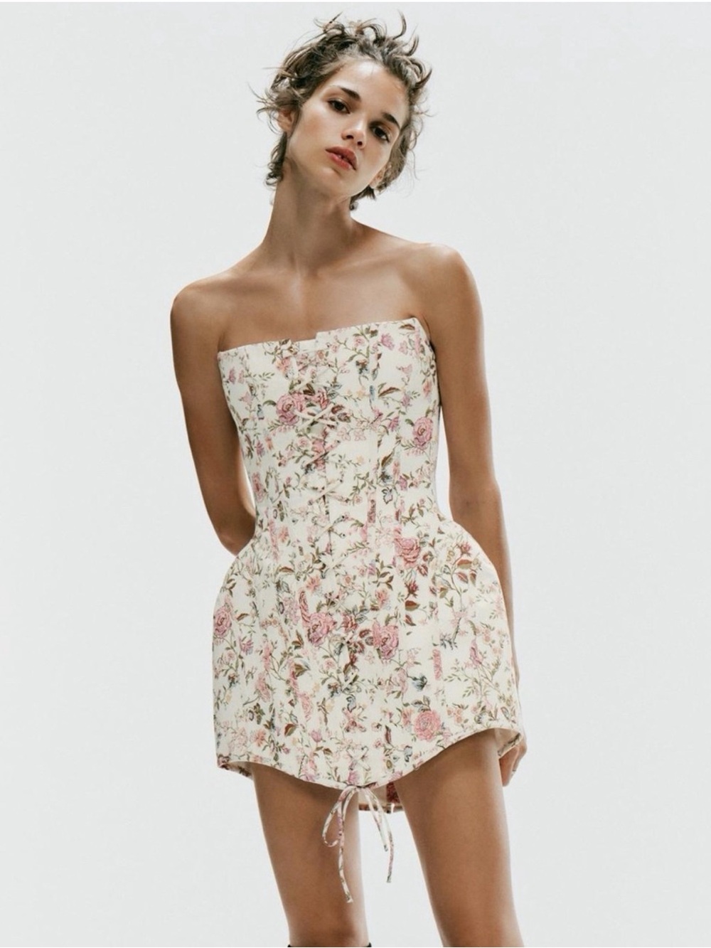 Zara Mini Corset Dress with Pink Floral Print